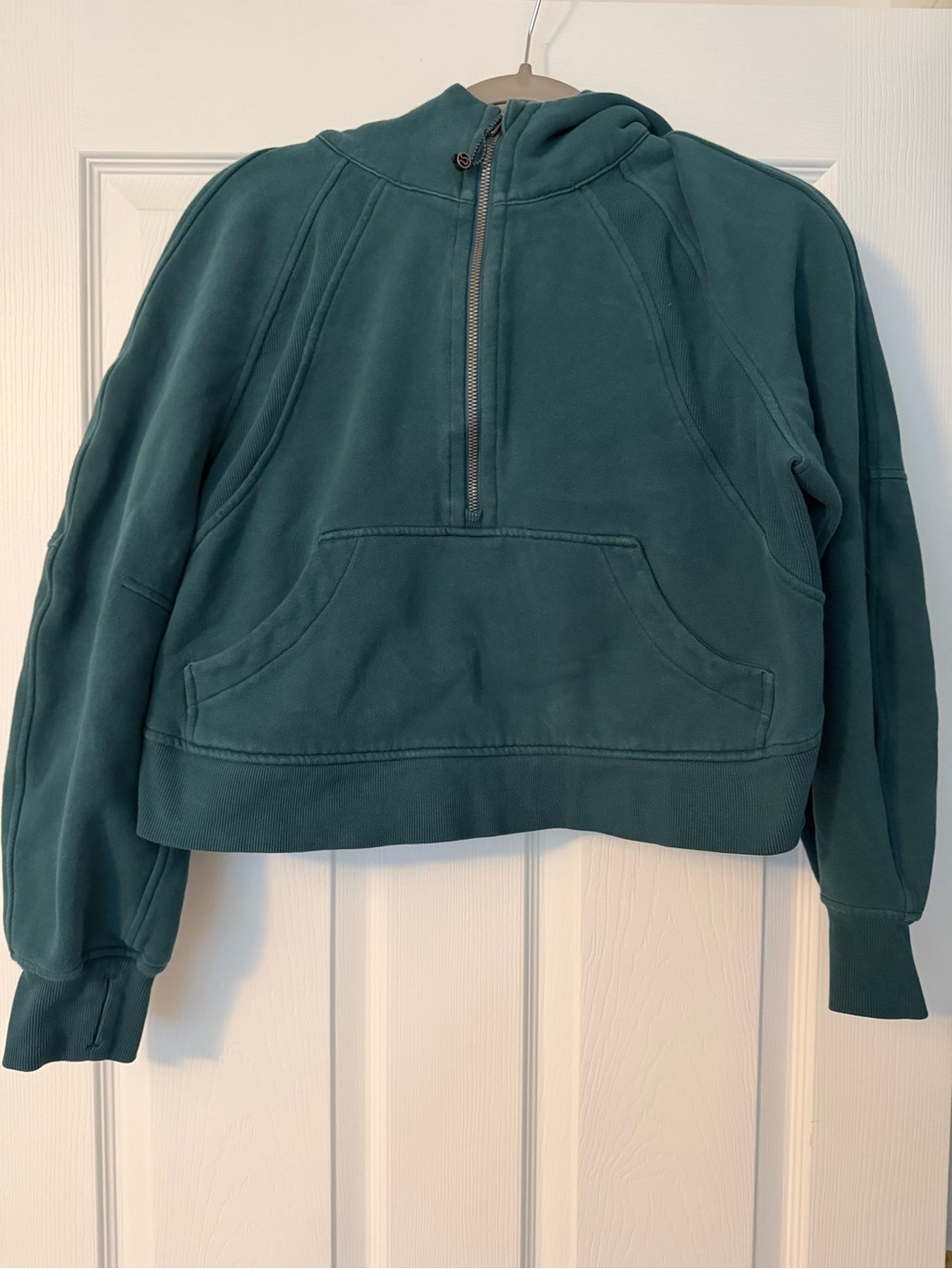 lululemon athletica Scuba Cropped Half-Zip Hooded Pullover in Teal Green